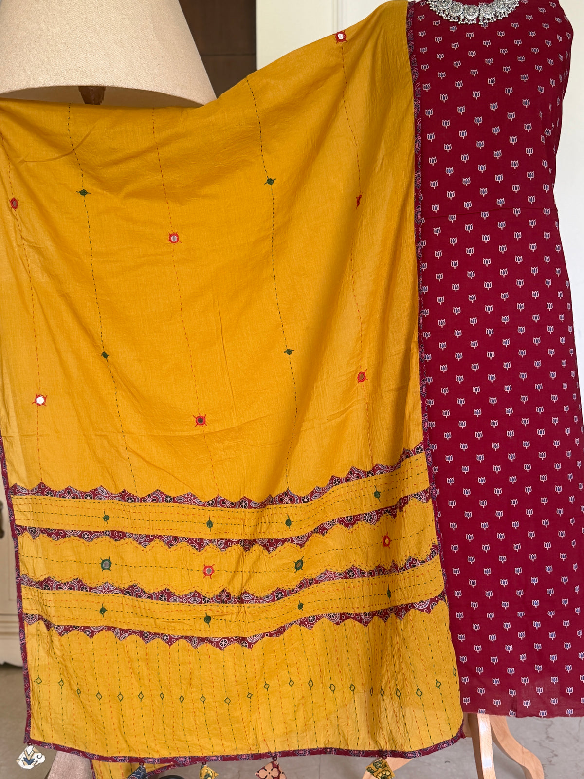 Abhira Red Yellow Patchwork-3 Piece Suit Set