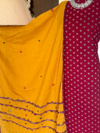 Abhira Red Yellow Patchwork-3 Piece Suit Set