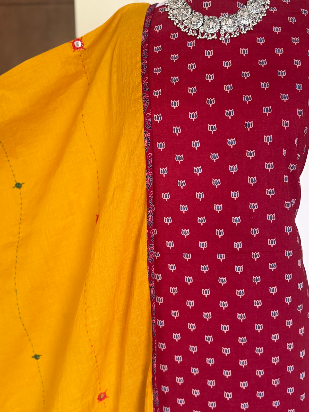 Abhira Red Yellow Patchwork-3 Piece Suit Set