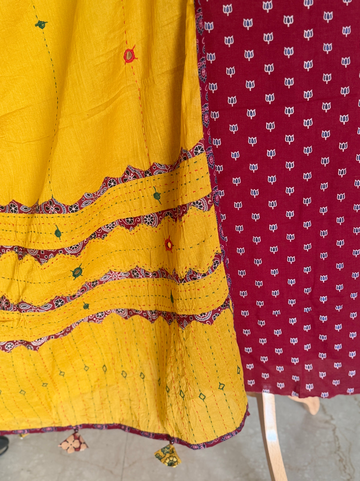 Abhira Red Yellow Patchwork-3 Piece Suit Set