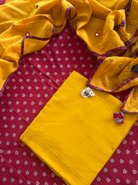 Abhira Red Yellow Patchwork-3 Piece Suit Set