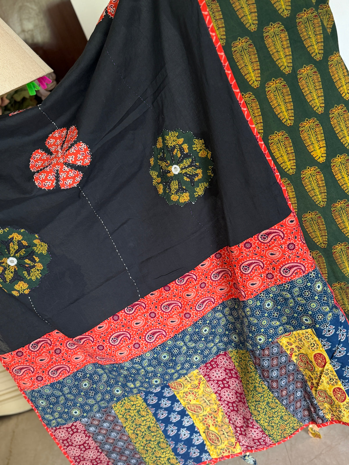 Abhira Green Black Patchwork-3 Piece Suit Set