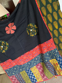 Abhira Green Black Patchwork-3 Piece Suit Set