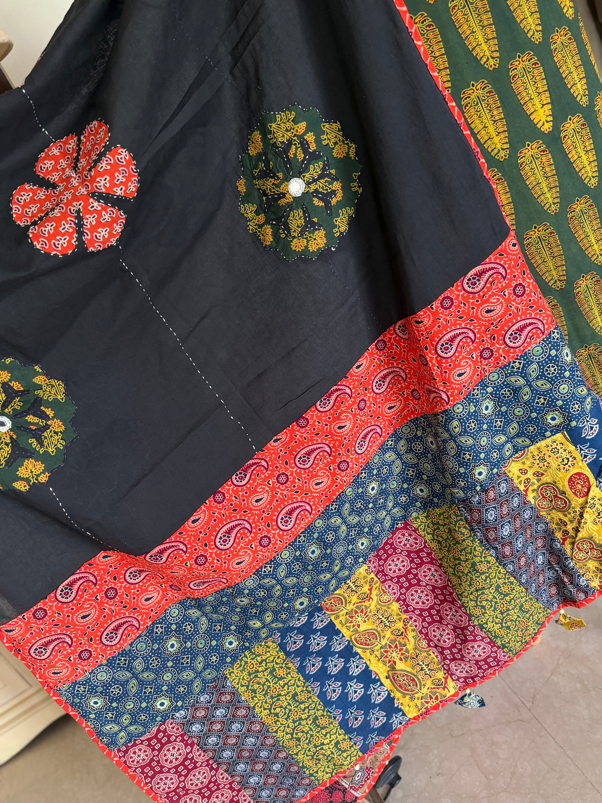 Abhira Green Black Patchwork-3 Piece Suit Set