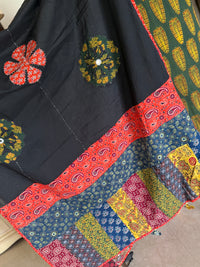 Abhira Green Black Patchwork-3 Piece Suit Set