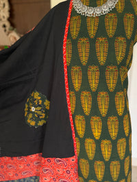 Abhira Green Black Patchwork-3 Piece Suit Set