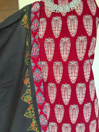Abhira Red Patchwork-3 Piece Suit Set