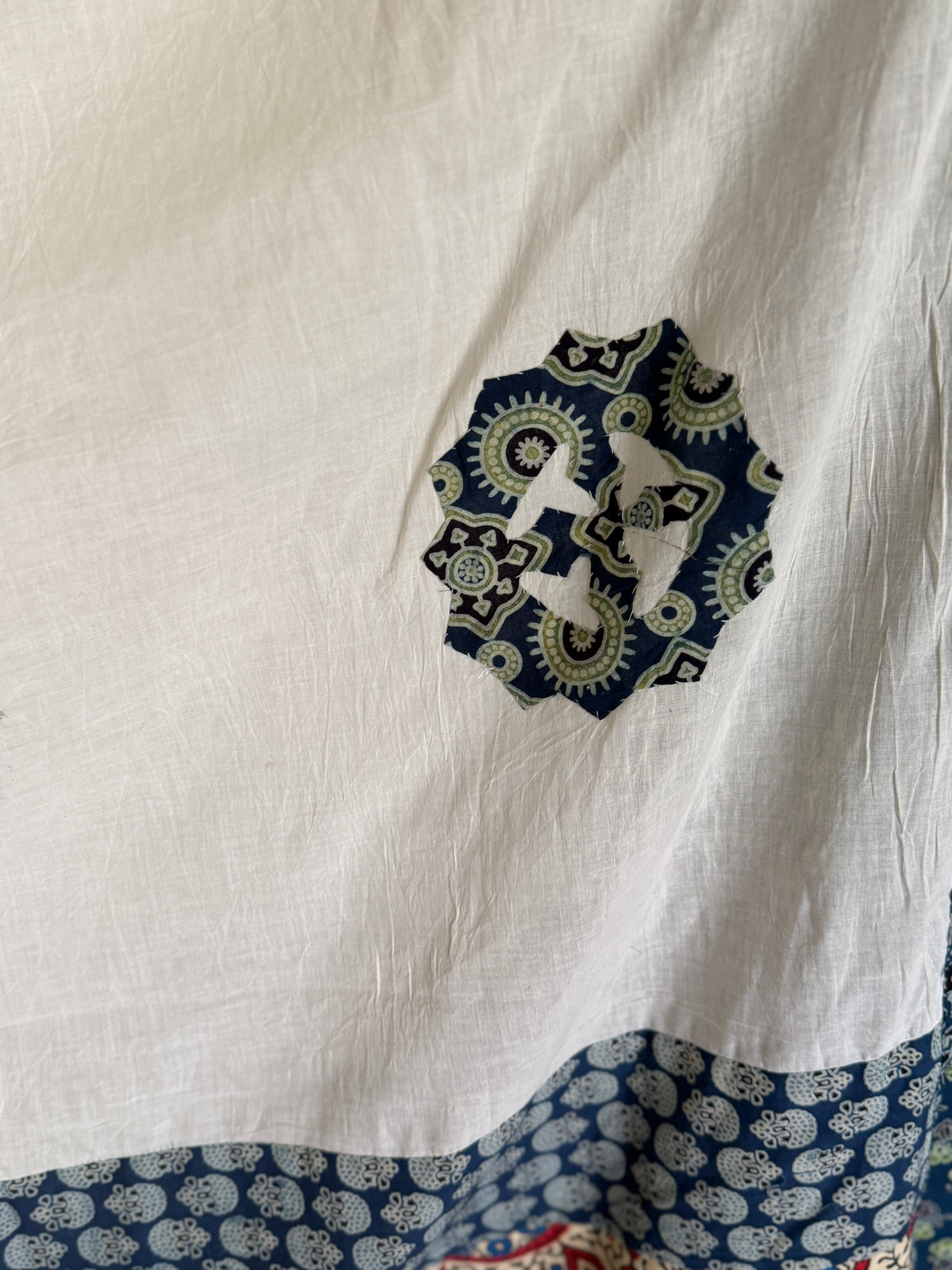 Abhira Blue White Patchwork-3 Piece Suit Set