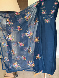 Blue Rose Petal Mul Chanderi-3 Piece Suit Set