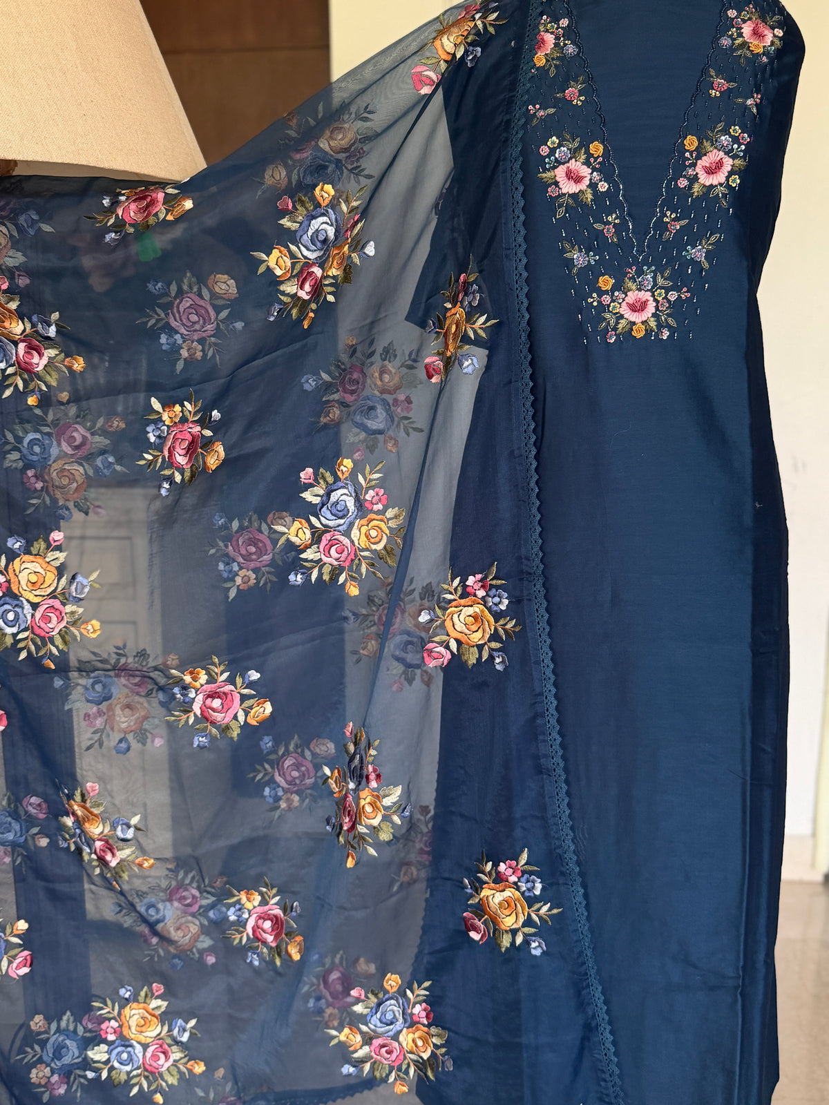 Blue Rose Petal Mul Chanderi-3 Piece Suit Set