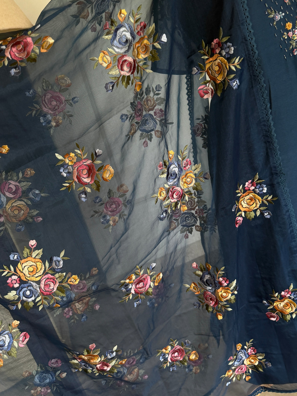Blue Rose Petal Mul Chanderi-3 Piece Suit Set
