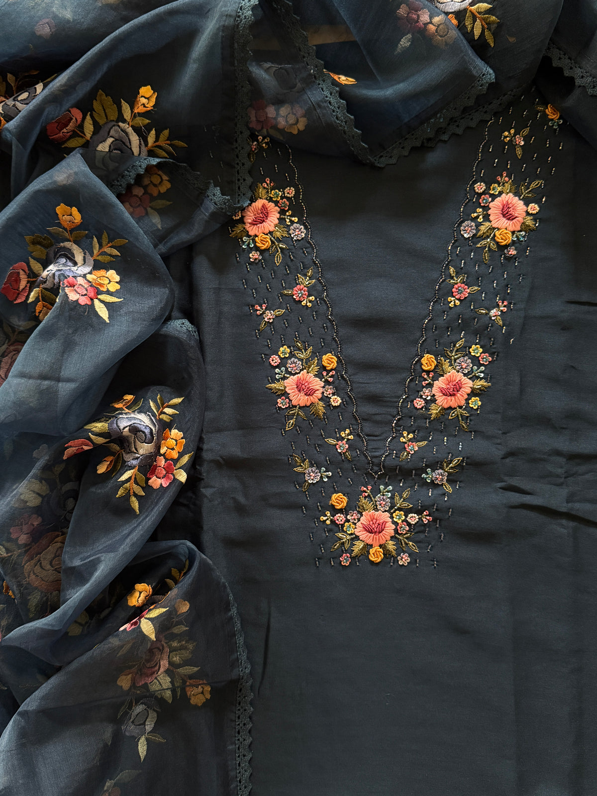 Blue Rose Petal Mul Chanderi-3 Piece Suit Set